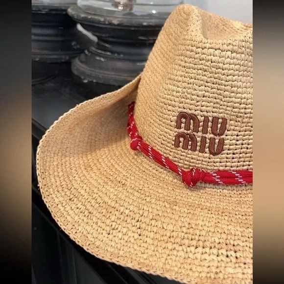 Miu Miu Raffia Straw Hat Handmade 57cm Sun Hat - Picture 2 of 6